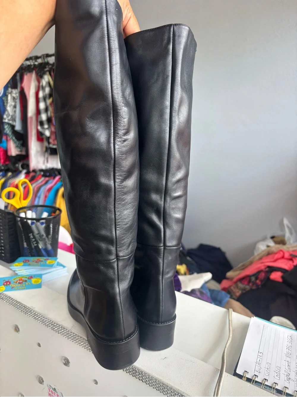 Zara Black Over-the-Knee Leather Boots